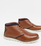 Original Penguin Wide Fit Chukka Boots With Contrast Collar In Tan Leather-brown