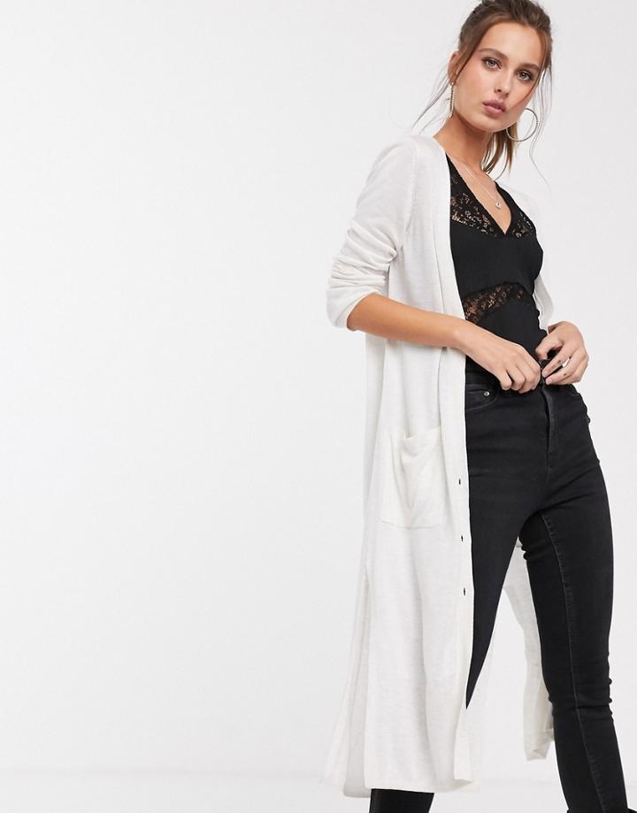 Stradivarius Long Cardigan In White-beige