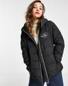 Love Moschino Logo Front Hooded Quilted Jacket In Black