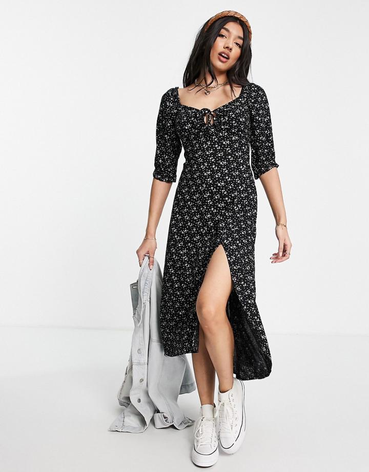 Hollister Woven Midi Dress In Black Floral