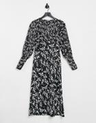River Island Mixed Floral Frill Midi Dress In Black
