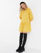 Qed London Shirt Dress With Tiered Hem In Mustard Polkadot-yellow