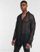 Asos Design Wide Fit Sheer Shirt In Black
