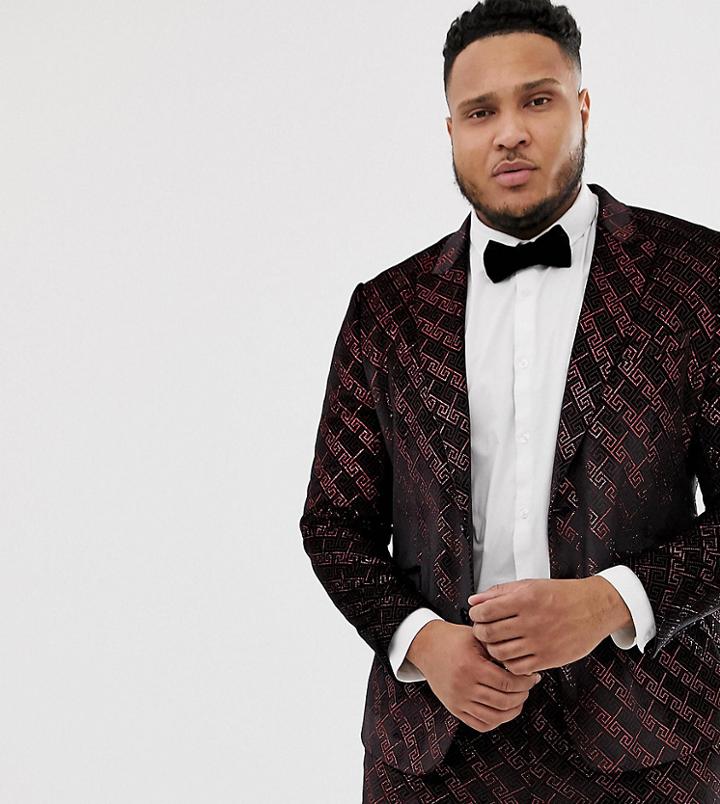 Asos Design Plus Super Skinny Suit Jacket In Velvet With Red Glitter Design