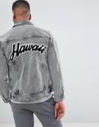 Selected Homme+ Denim Jacket With Back Hawaii Flocking - Black