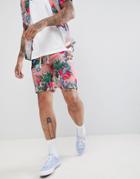 Criminal Damage Shorts In Pink Floral Print - Pink