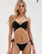 Ann Summers Monaco Tie Side Bikini Bottom With Rhinestone Trim In Black - Black