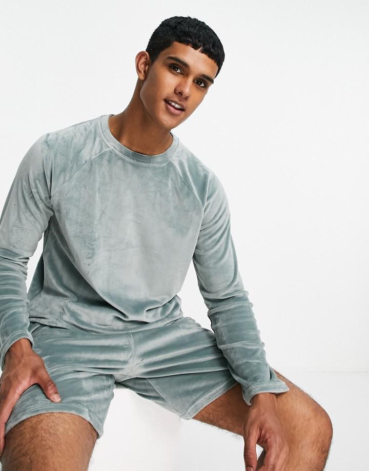 Brave Soul Sweatshirt And Shorts Set In Light Blue-blues