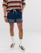 Asos Design Shorter Shorts In Navy With Embroidered Border