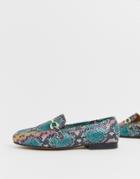 Asos Design Moment Leather Loafers In Snake - Multi