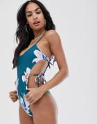 South Beach Floral Print Cut Away Swimsuit - Multi