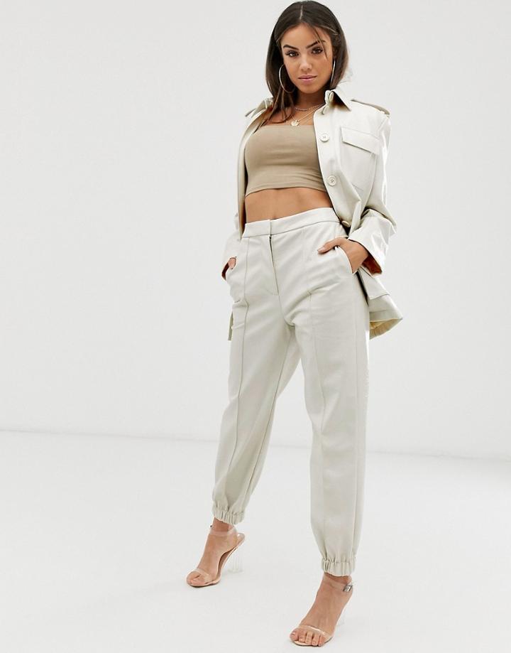 Asos Design Vinyl Track Suit Pant-white