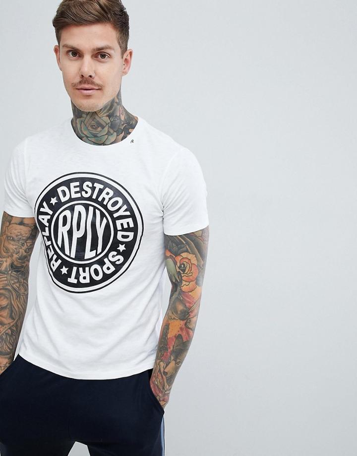 Replay Destroyed Sport Logo T-shirt White - White