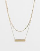 Designb London Exclusive 2 Pack Necklaces With Figaro Chain And Bar Pendant Necklace In Gold