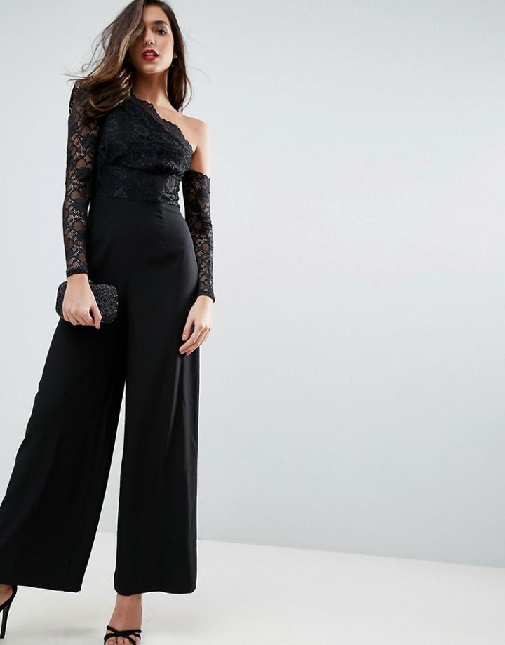 Asos Asymmetric Lace Occasion Jumpsuit - Black