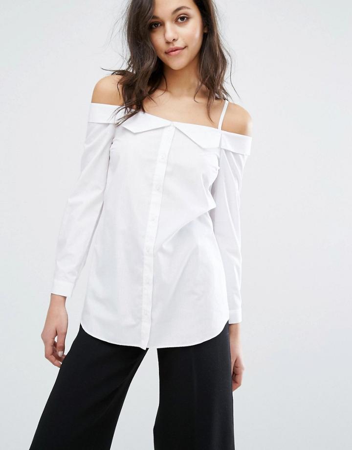 Miss Selfridge Strappy Cold Shoulder Shirt - White