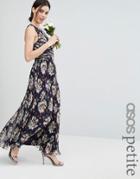 Asos Petite Wedding Pleated Maxi Dress With Ruched Detail In Vintage F