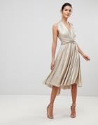 City Goddess Multi Tie Metallic Skater Dress - Gold