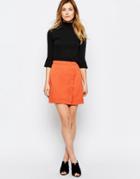 Daisy Street Mini Skirt With Buttons - Tangerine