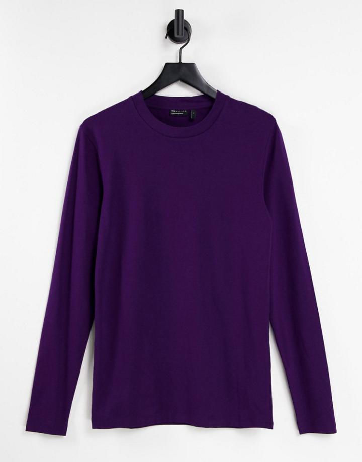 Asos Design Muscle Fit Long Sleeve T-shirt With Crew Neck In Blackberry-purple