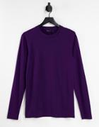Asos Design Muscle Fit Long Sleeve T-shirt With Crew Neck In Blackberry-purple