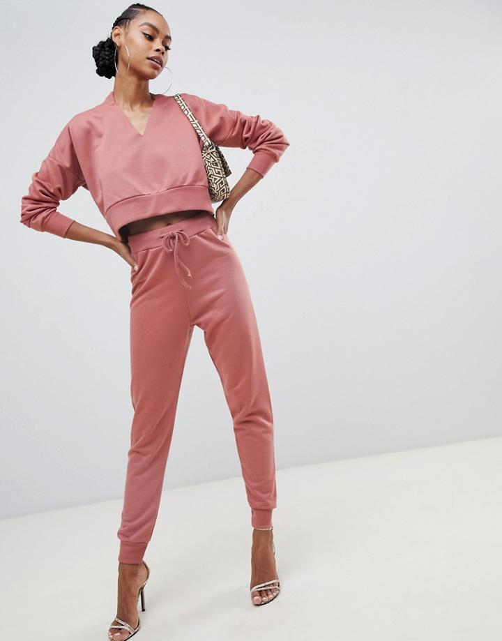 Boohoo Loop Back Joggers In Dark Rose - Pink