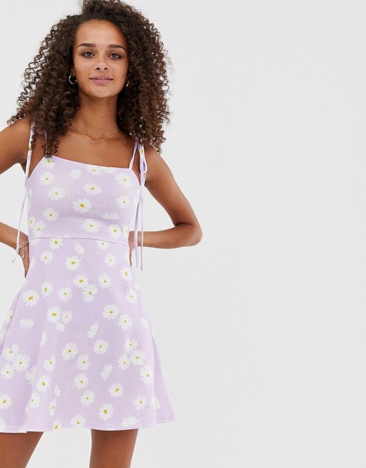 Asos Design Tie Strap Sundress In Lilac Daisy Print - Multi
