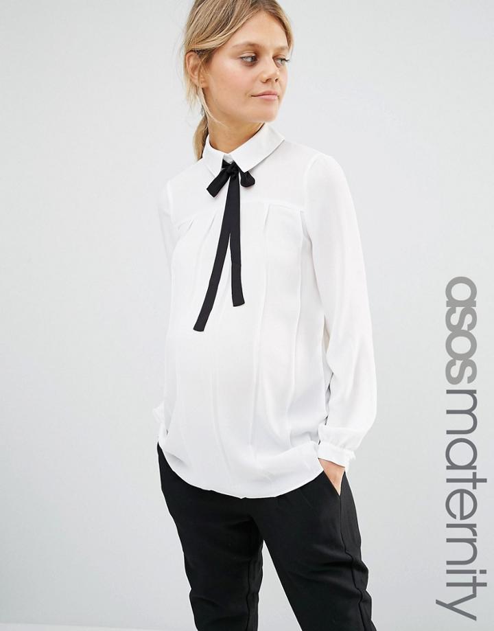Asos Maternity Contrast Tie Pleat Detail Blouse - White