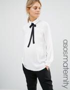 Asos Maternity Contrast Tie Pleat Detail Blouse - White