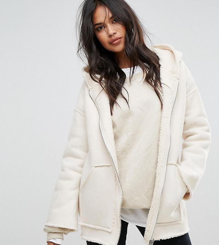 Missguided Hooded Borg Jacket - Beige