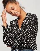 Miss Selfridge Ruched Sleeve Shirt In Black & White Spot-blues
