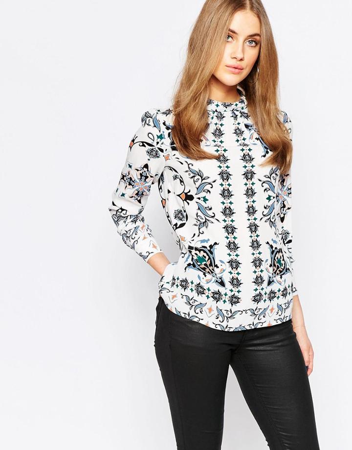 Warehouse Folk Print High Neck Top - Multi