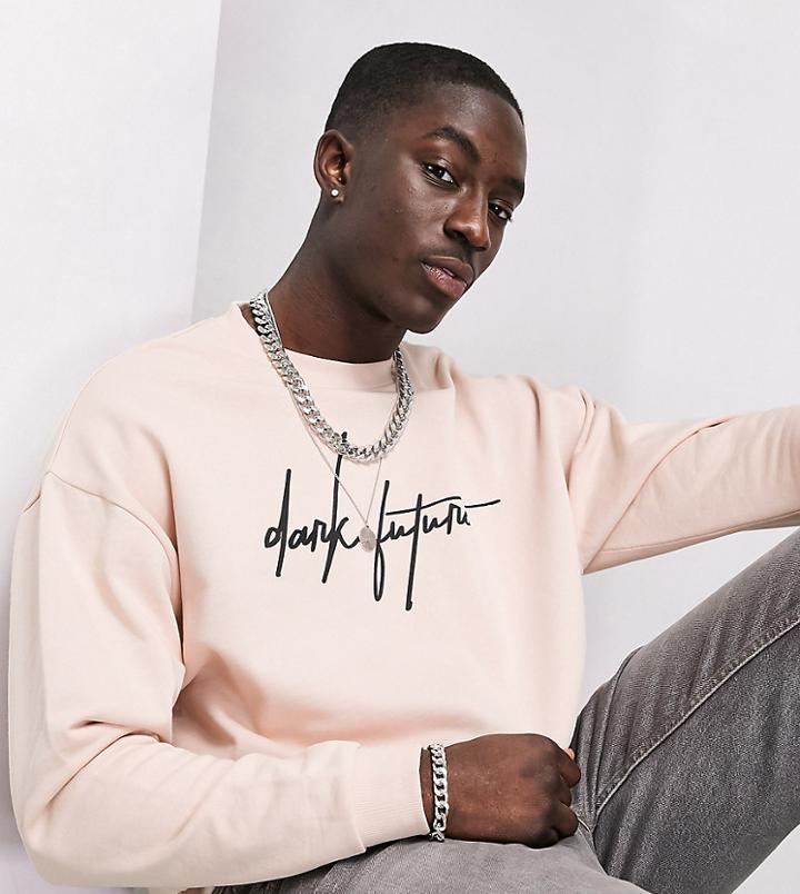 Asos Dark Future Oversized Sweatshirt In Pink With Logo Print - Part Of A Set
