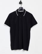 Jack & Jones Premium Tipped Polo With Chest Embroidery In Black
