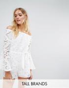 Parisian Tall Off Shoulder Lace Romper - White
