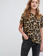 Pull & Bear Leopard Print T-shirt - Brown