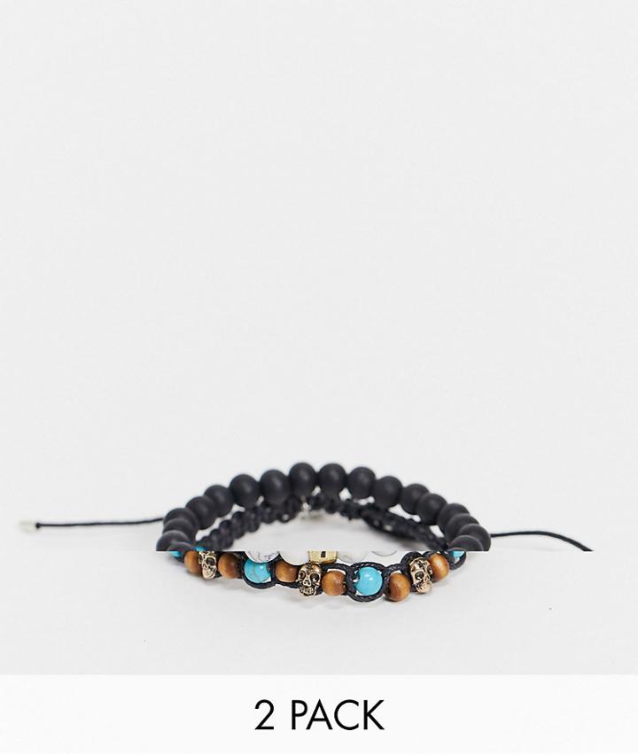 Classics 77 Skull And Beaded Bracelet 2 Pack In Green