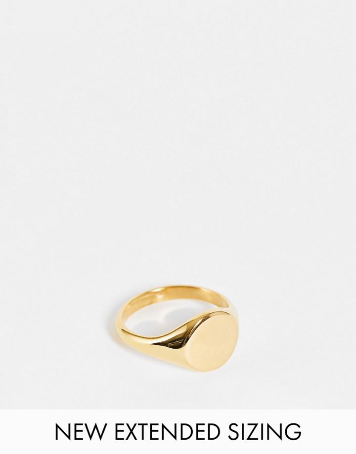 Asos Design Stainless Steel Signet Ring In Gold Tone
