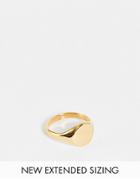 Asos Design Stainless Steel Signet Ring In Gold Tone