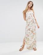 Only Racer Back Maxi Dress In Floral Print - Whitecap Gray
