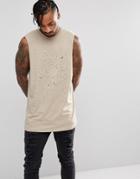 Asos Oversized Sleeveless T-shirt With Splatter Print - Beige