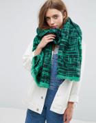 Asos Long Woven Scratchy Graphic Scarf - Green