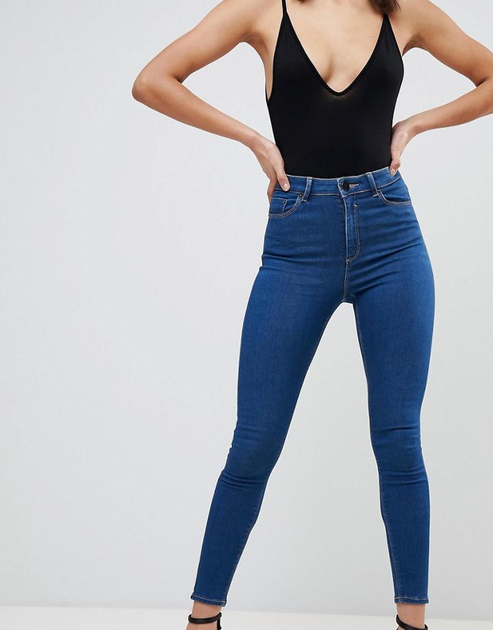 Asos Design Ridley High Waist Skinny Jeans In Lisbeth Wash-blue