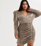 Lavish Alice Plus Structured Sequin Mini Dress With Statement Shoulder In Gold