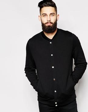 Asos Bomber Jacket In Jersey With Snaps - Black