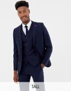 Gianni Feraud Tall Slim Fit Large Navy Herringbone Wool Blend Suit Jacket - Navy