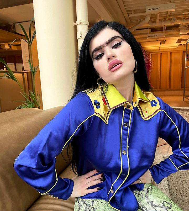 Labelrail X Sophia Hadjipanteli Embroidered Contrast Satin Western Shirt In Blue-multi