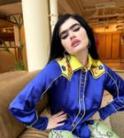 Labelrail X Sophia Hadjipanteli Embroidered Contrast Satin Western Shirt In Blue-multi