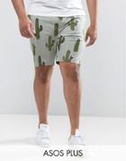 Asos Plus Slim Chino Shorts In Cactus Print - Green