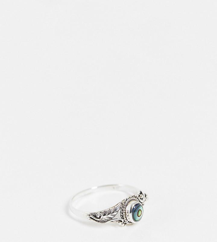 Kingsley Ryan Sterling Silver Etched Ring With Faux Abalone Stone